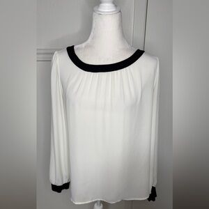 LOFT White Blouse with Black Trim Polyester size L